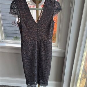 H&M Lace V-Neck Midi Dress - Dark Gray